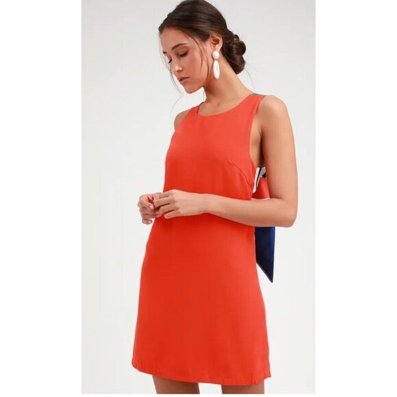 Lulu's Joyful Red Orange Multi Stripe Tie-Back Mini Dress Size Small - Picture 4 of 7